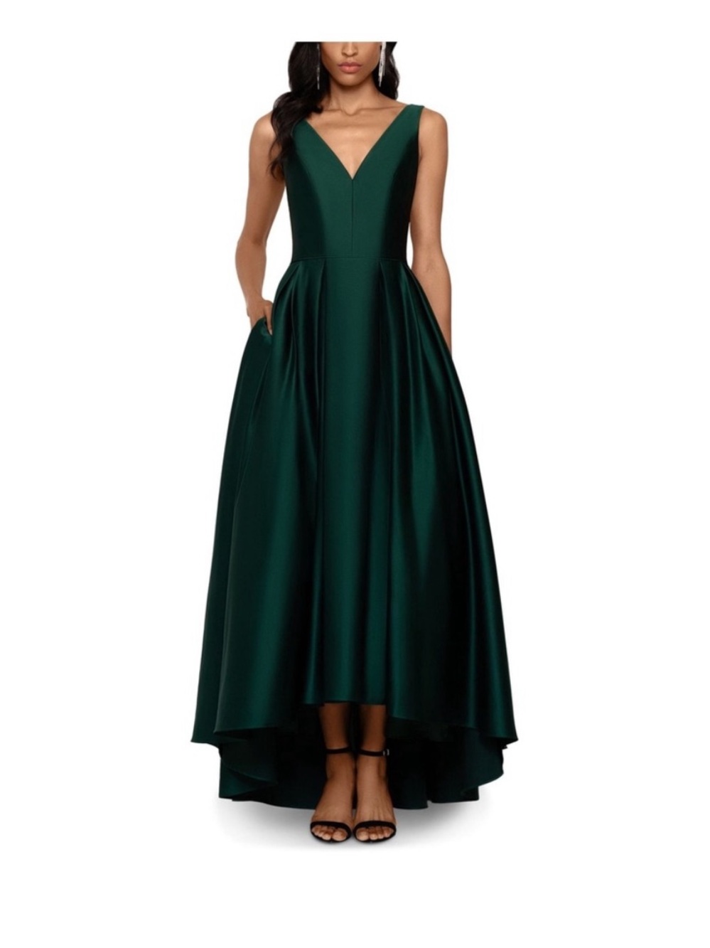 Sleeveless V-Neck Emerald Green Evening Dress